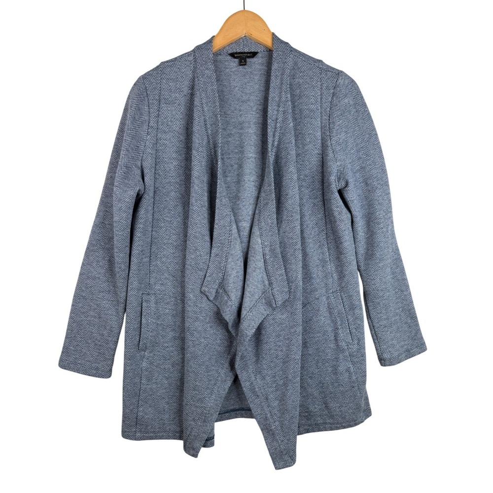 Banana Republic Womens Open Front Drape Cardigan Size Small Blue Chevron Knit